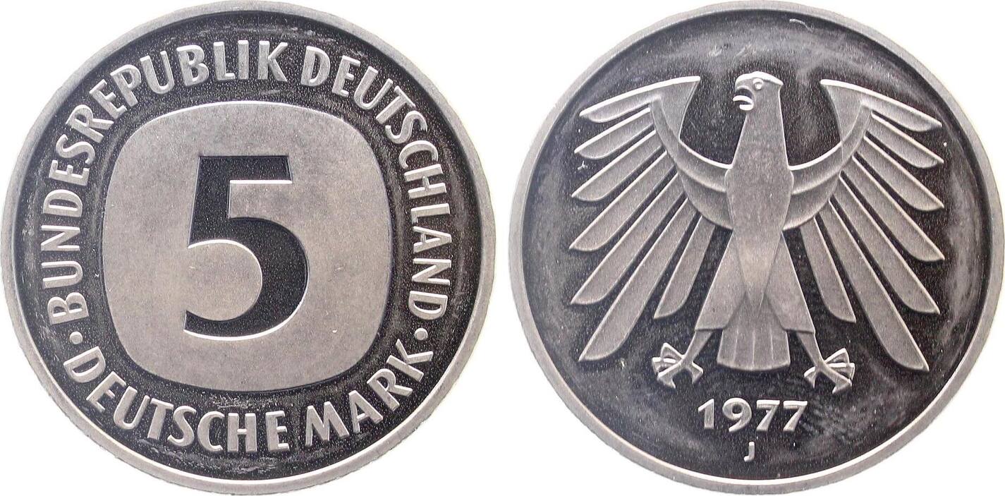 5 DM 1977 J Polierte Platte J415 Proof