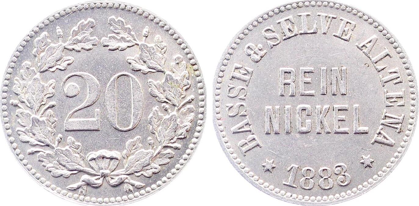 20 Rappen Probe, 1883 einseitig von Basse & Selve, Altena