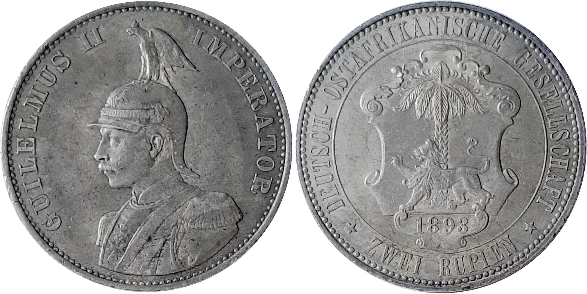 2 Rupien Deutsch Ost-Afrika 1893 Patina TOP win Randfehler