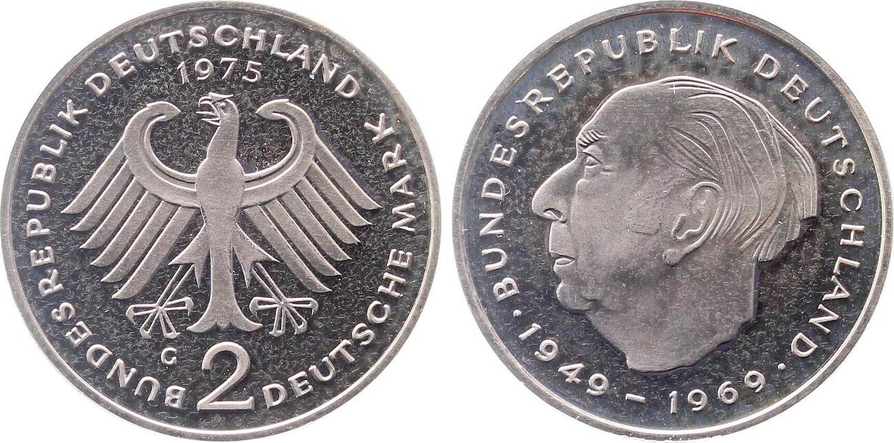 2 DM 1975 G Heuss J407 PP Proof
