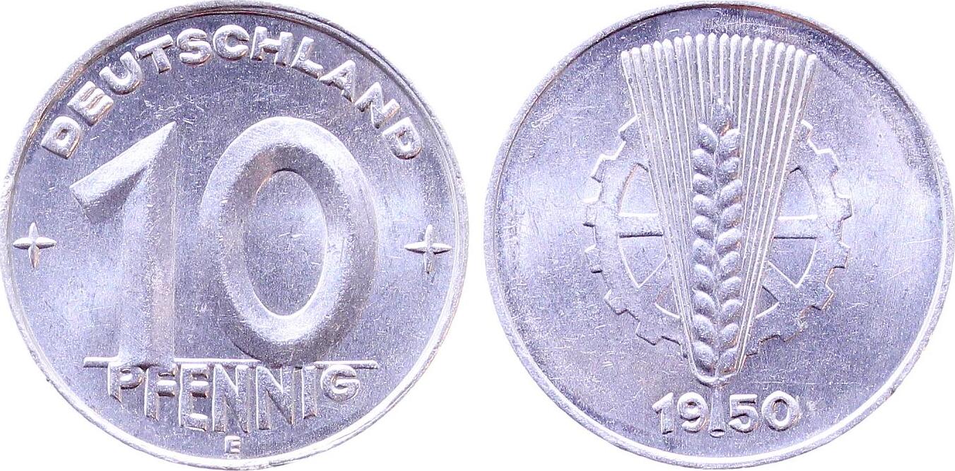 10 Pfennig DDR 1950 E bfr unsauberer Rand J1503