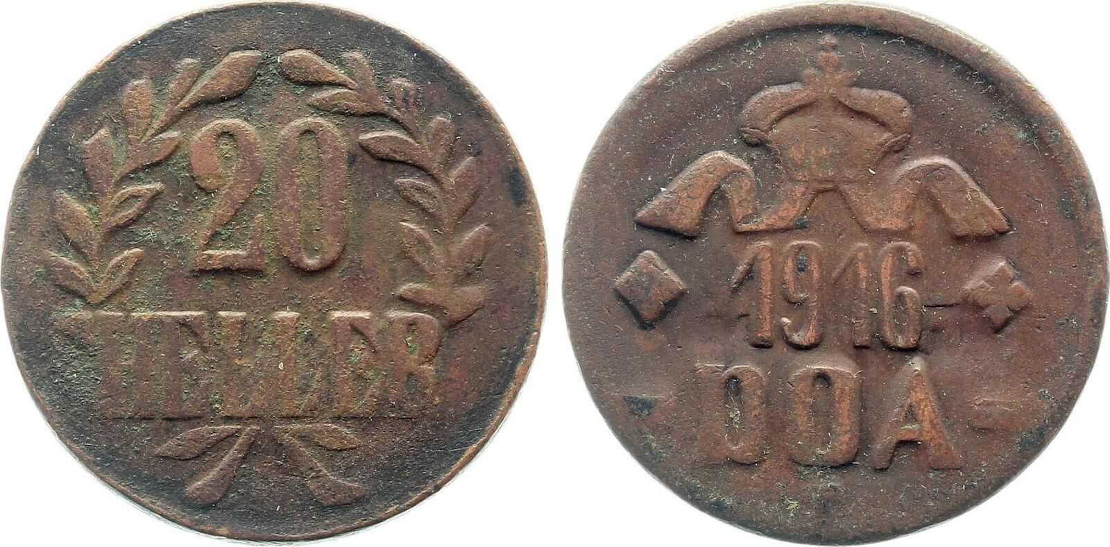 20 Heller 1916 T DOA Bronze sehr schön/vorzüglich
