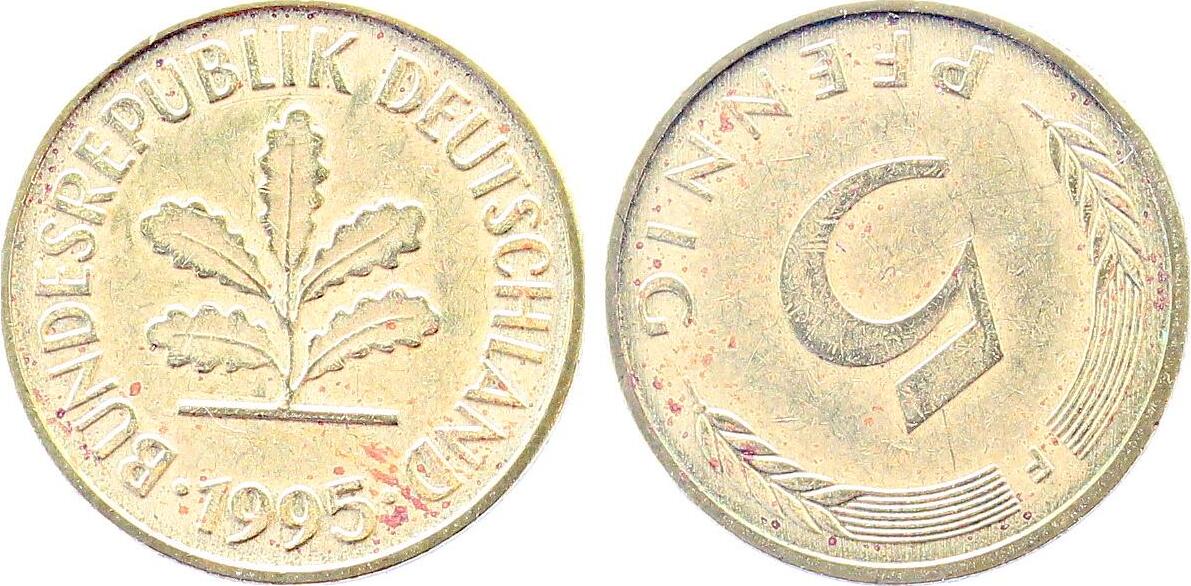5 Pfennig 1995 F Stempeldrehung ca. 140° vz