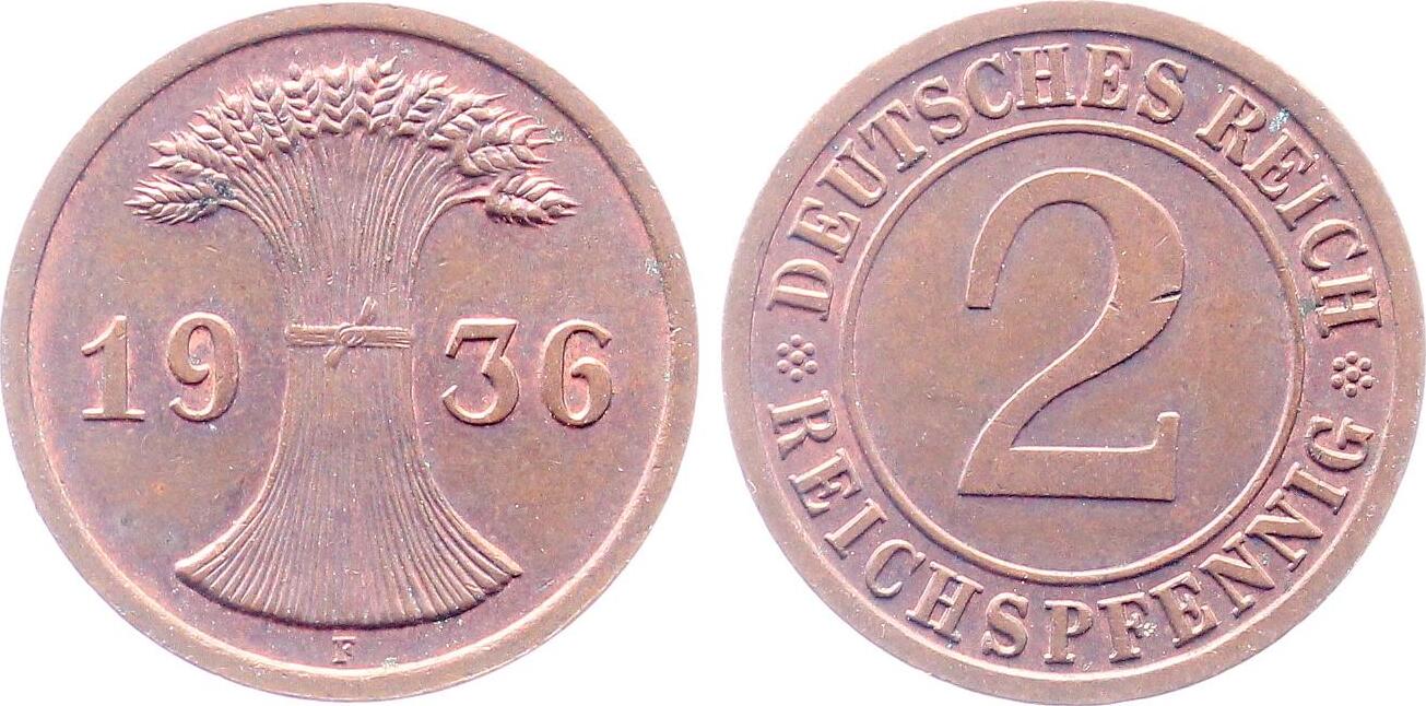 2 Reichspfennig 1936 F J314 f prfr
