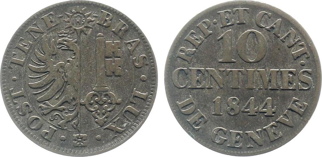 10 Centimes 1844 Schweiz Suisse Geneve ss/vz