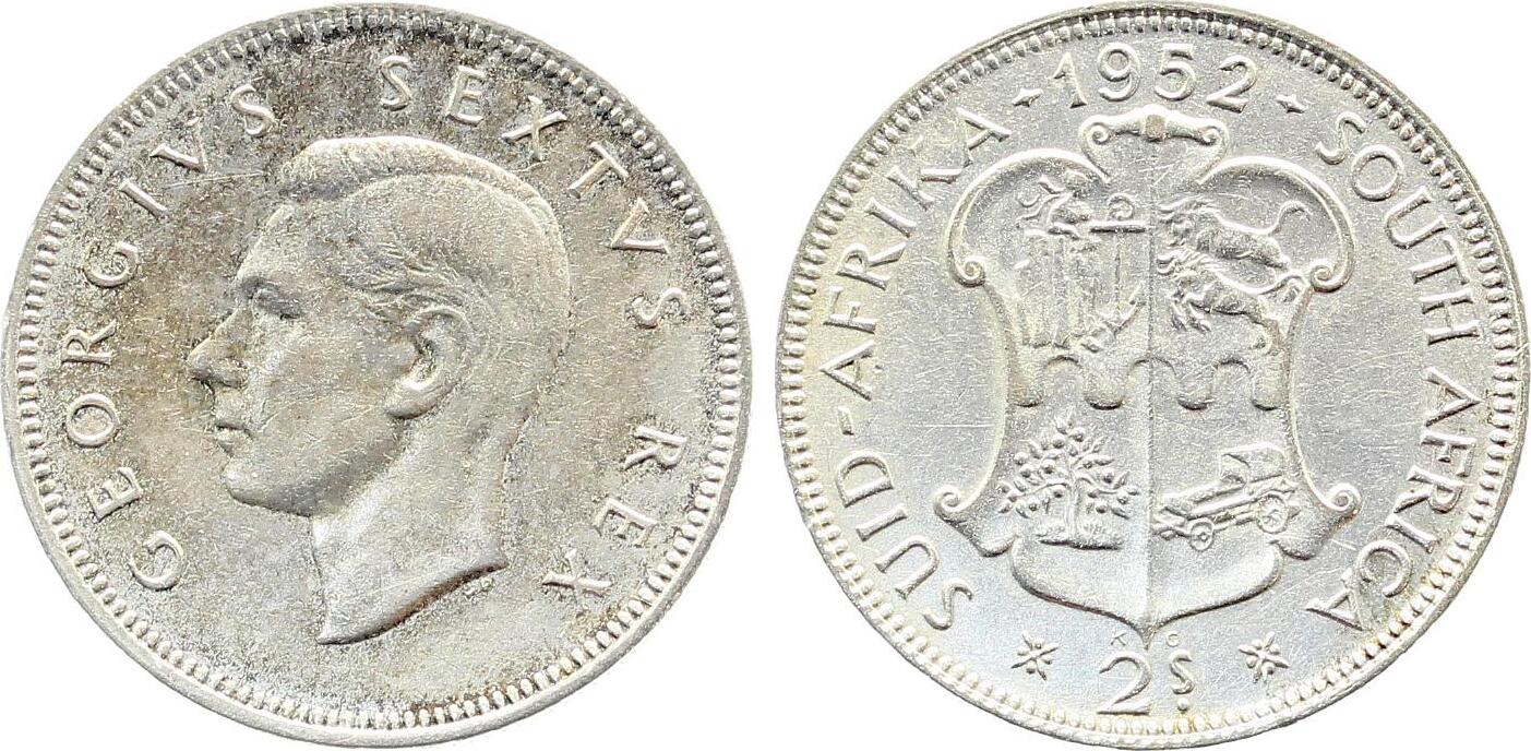 2 Shilling Süd Afrika 1952 vz/fast prfr. South Africa