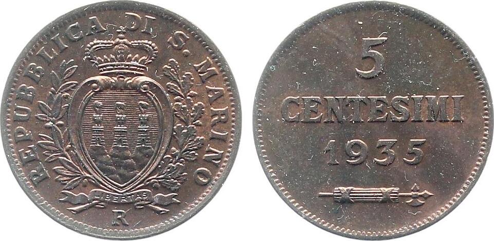 5 Centesimi San Marino 1935 TOP Archiv Franquinet