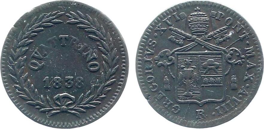 QUATTRINO 1838 Vatikan, ss/vz, etwas unsauberer Rand