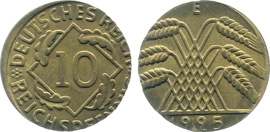 10 Pfennig 1925 E auf 5 Pfennig-Ronde geprägt