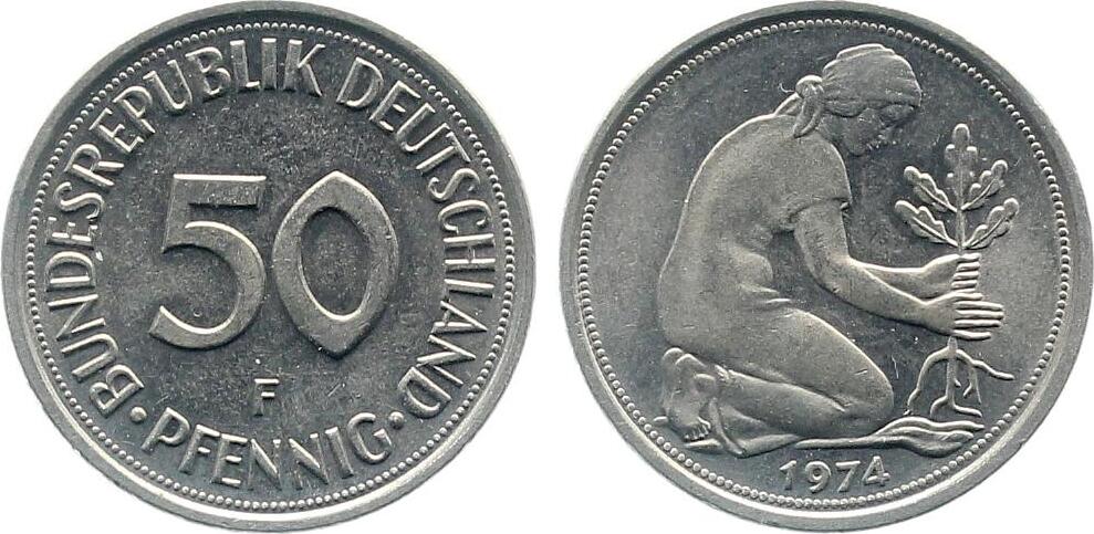 50 Pfennig Variante 1974 F grosses Münzzeichen Ngb 42 2