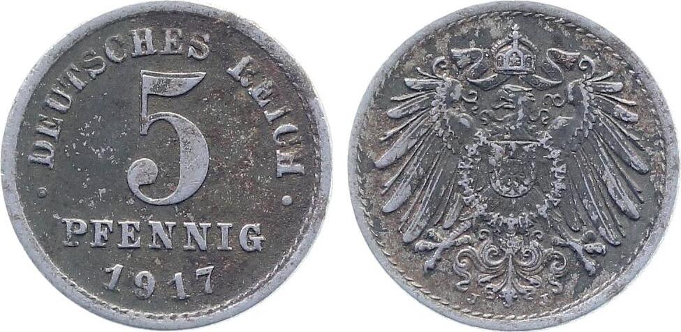 5 Pfennig 1917 J5 deutlich doppelt J297