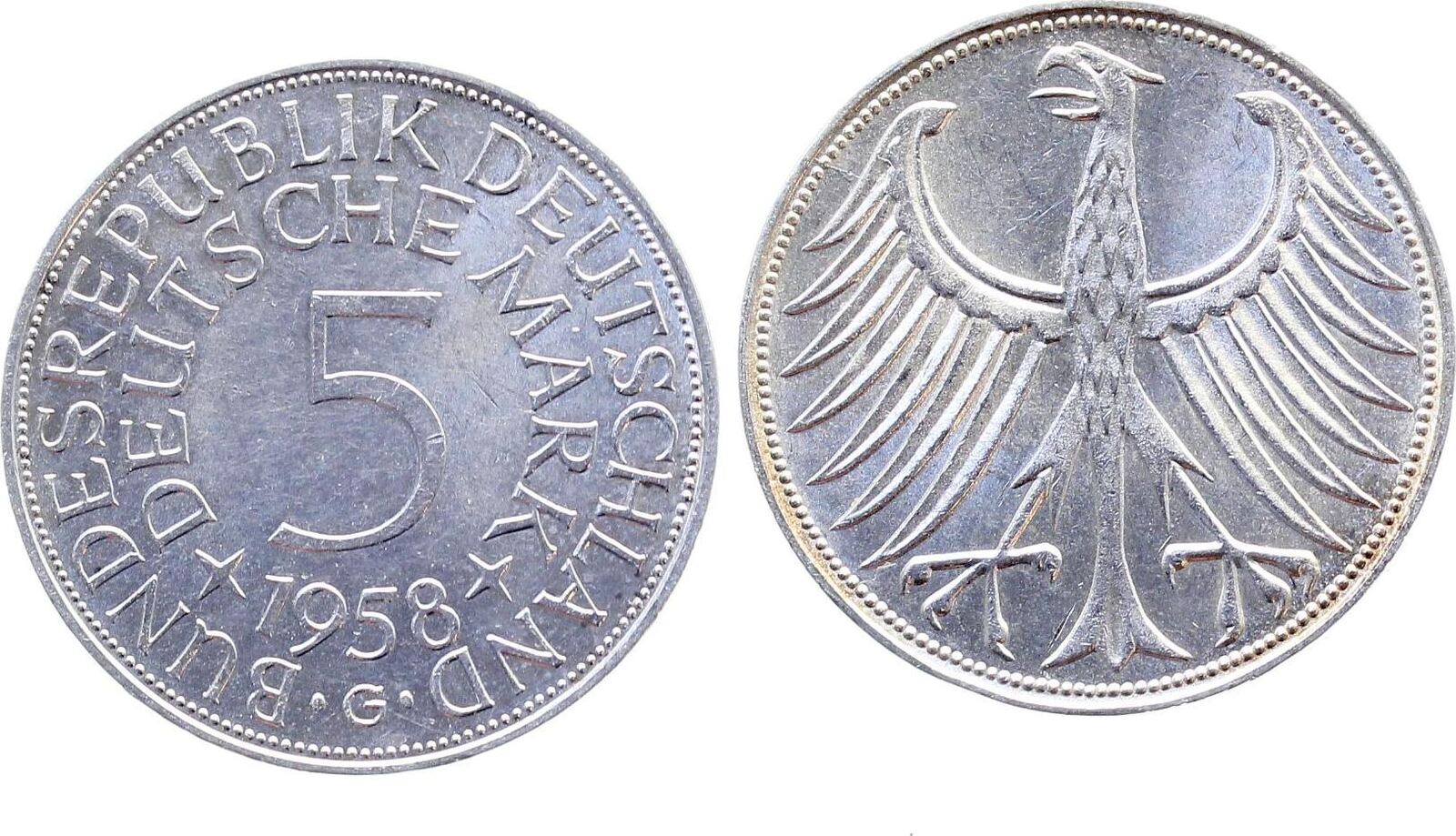 5 DM Deutsche Mark 1958 G vz/st J387 vz/st - bfr