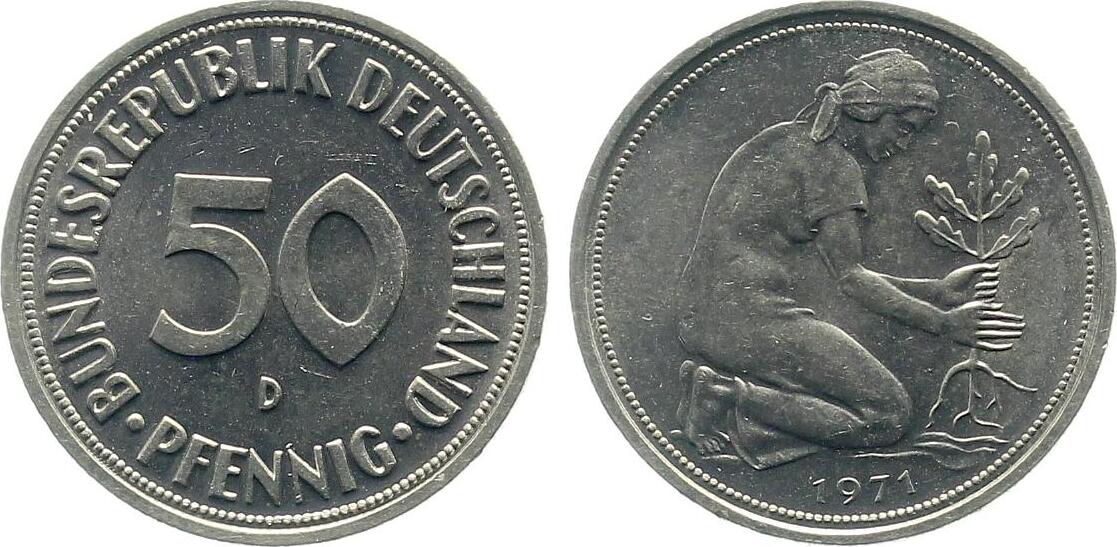 50 Pfennig Variante 1971 D kleines Münzzeichen J384