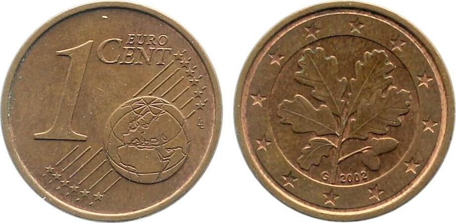 1 Cent Variante 2002 G mit reduziertem Stempel geprägt