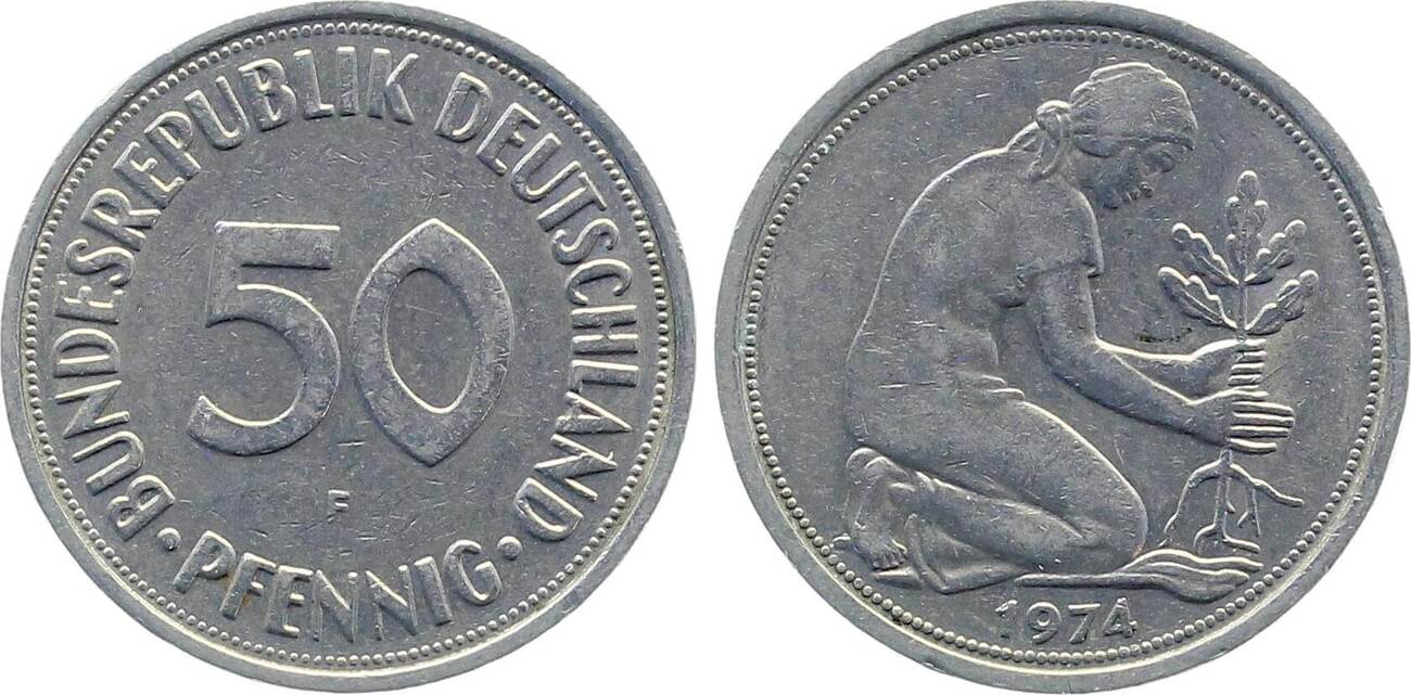 50 Pfennig Variante 1974 F kleines Münzzeichen