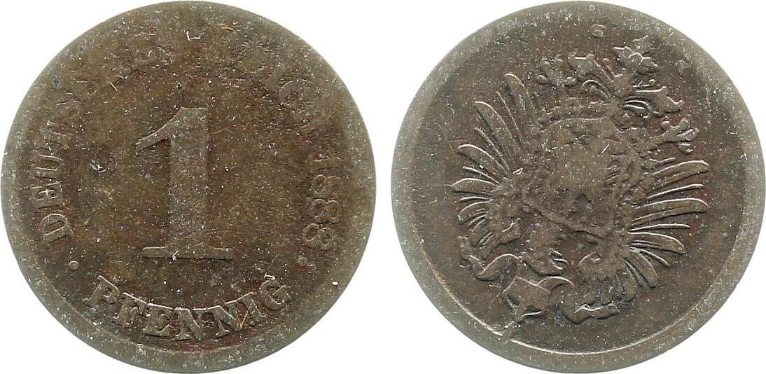 1 Pfennig 1888 D starke Stempeldrehung ca. 190° RRR, s/ss
