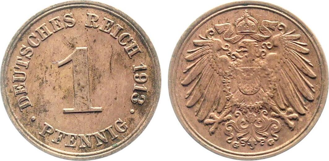 1 Pfennig 1913 G f. prfr J010 etwas fleckig
