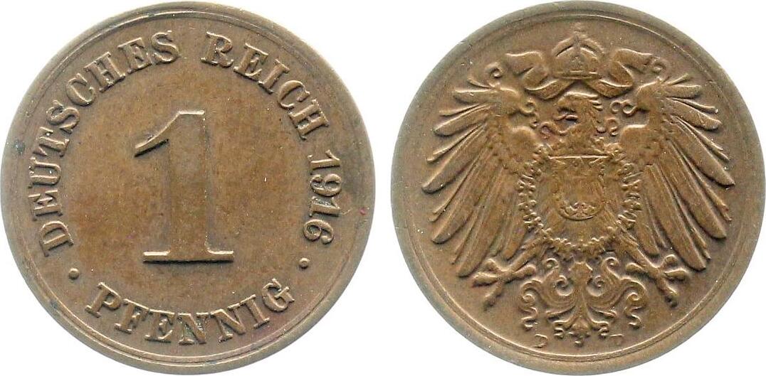 1 Pfennig 1916 D vz/ss J010