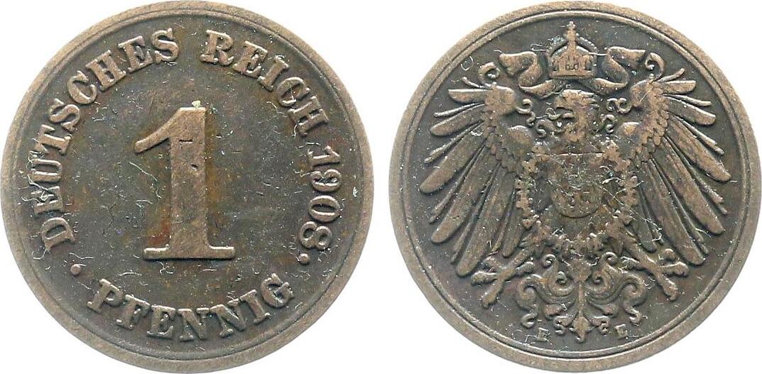 1 Pfennig 1908 E | Variante | Punkt am "8" J010