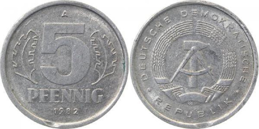 5 Pfennig DDR 1982 A kleines Zainende J1509