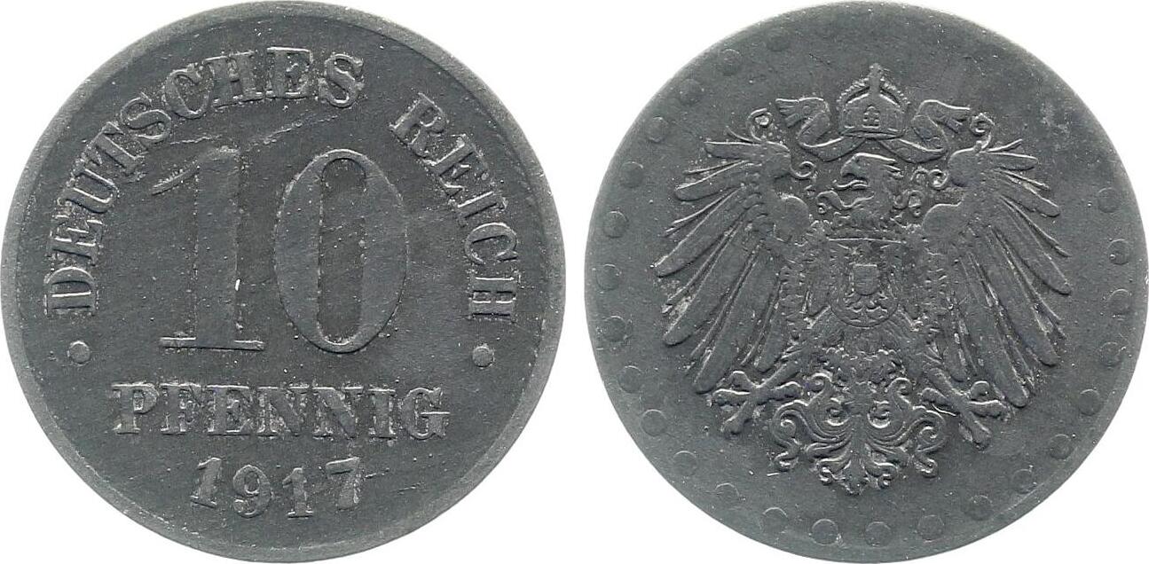 10 Pfennig 1917 ohne Münzzeichen Zink, sehr schön/vorzüglich