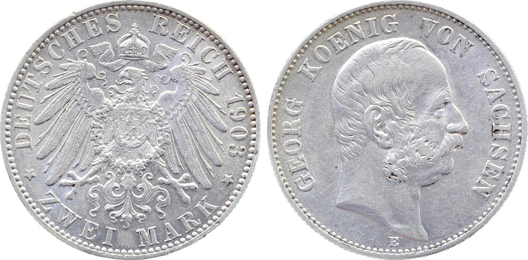 2 Mark 1904 E Sachsen J129 vz/stgl min.Kerbchen Archiv Fran