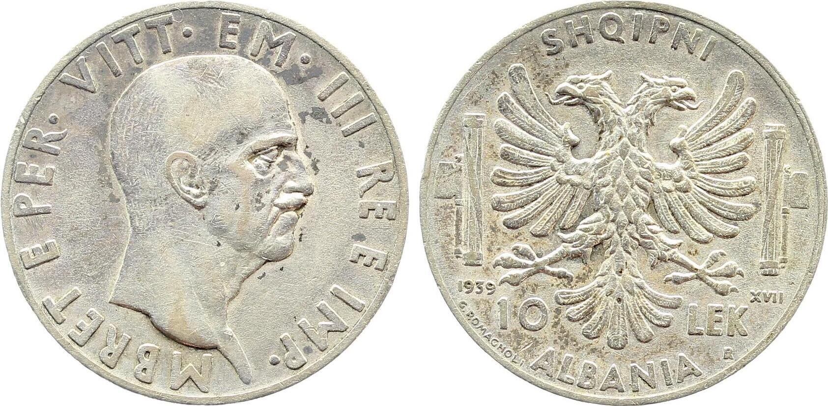 10 LEK 1939 Albanien Vottorio Emanuele III gutes ss/vz