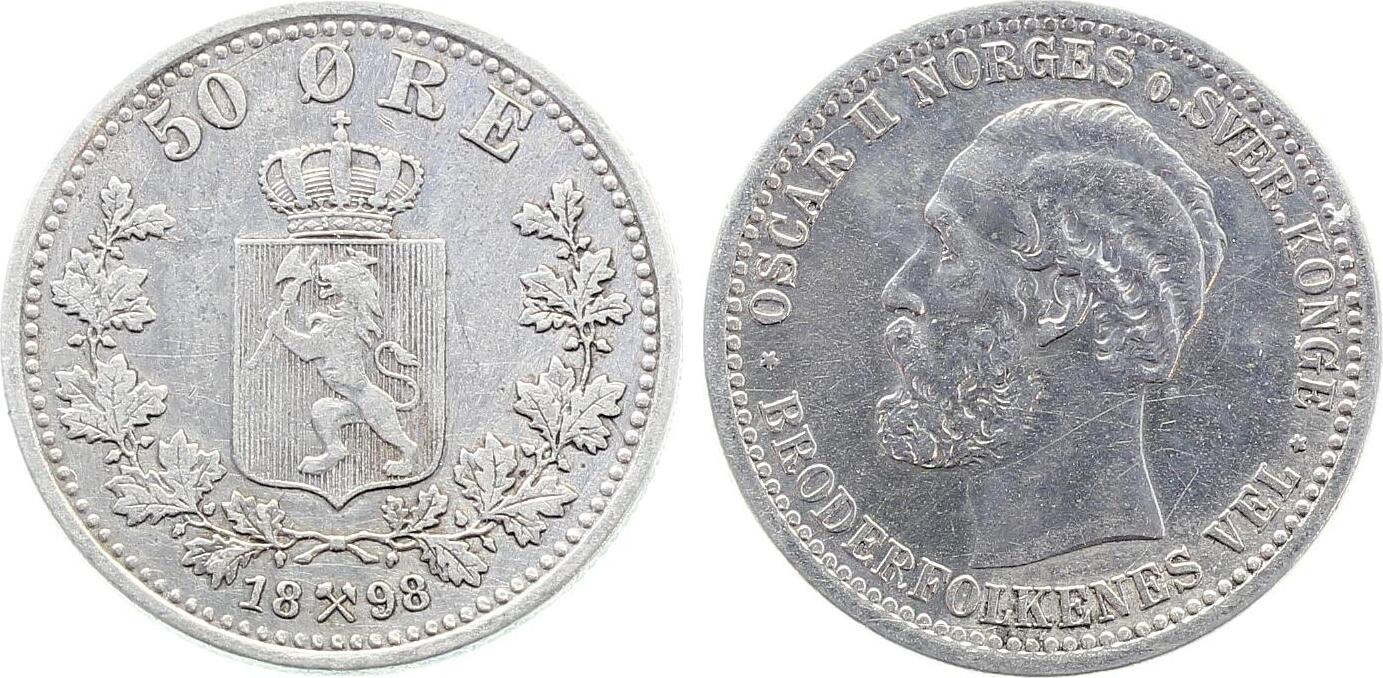 50 Öre Norwegen 1898 ss/vz leicht berieben