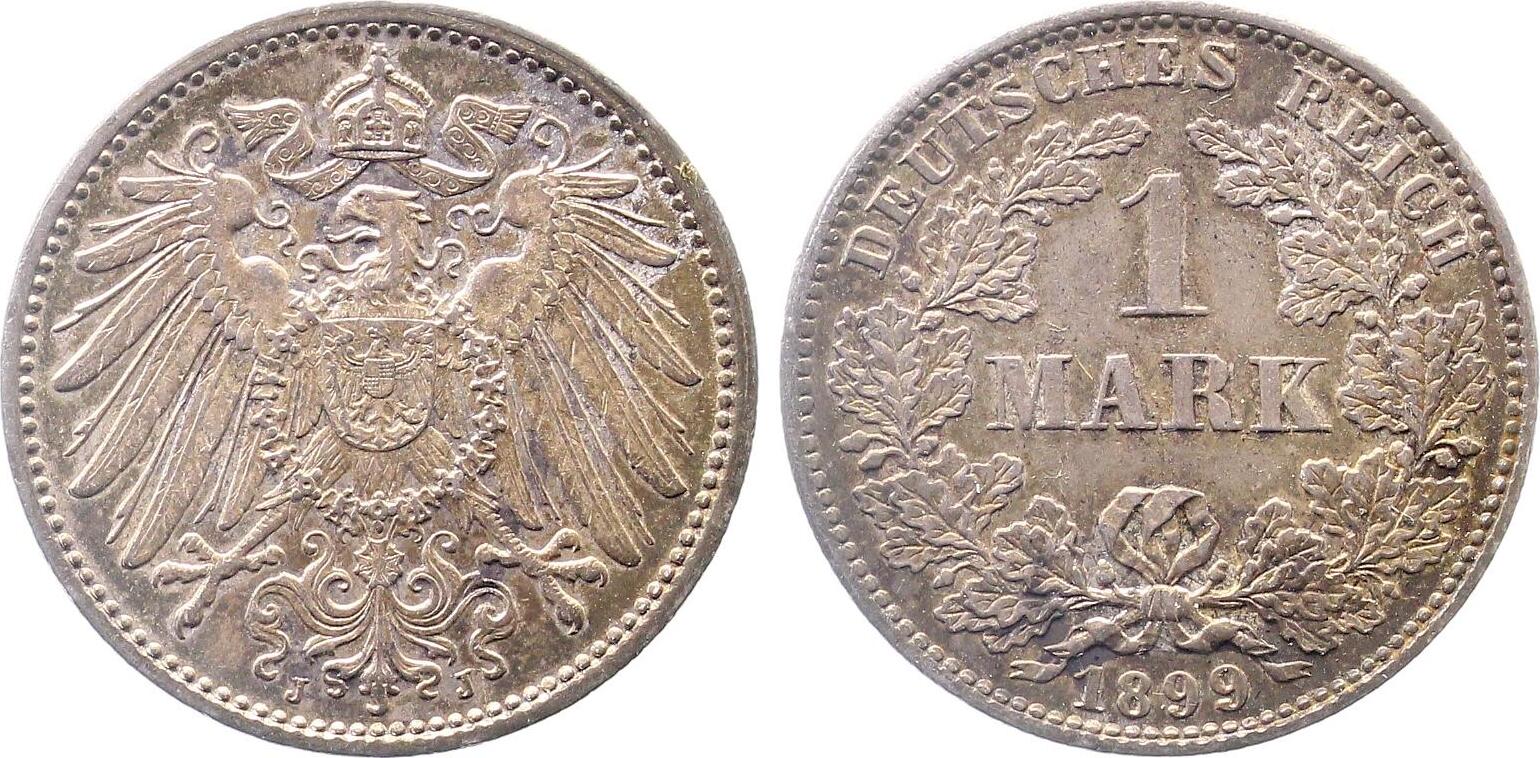 1 Mark 1899 J f.prfr/prfr, alte Patina, Super