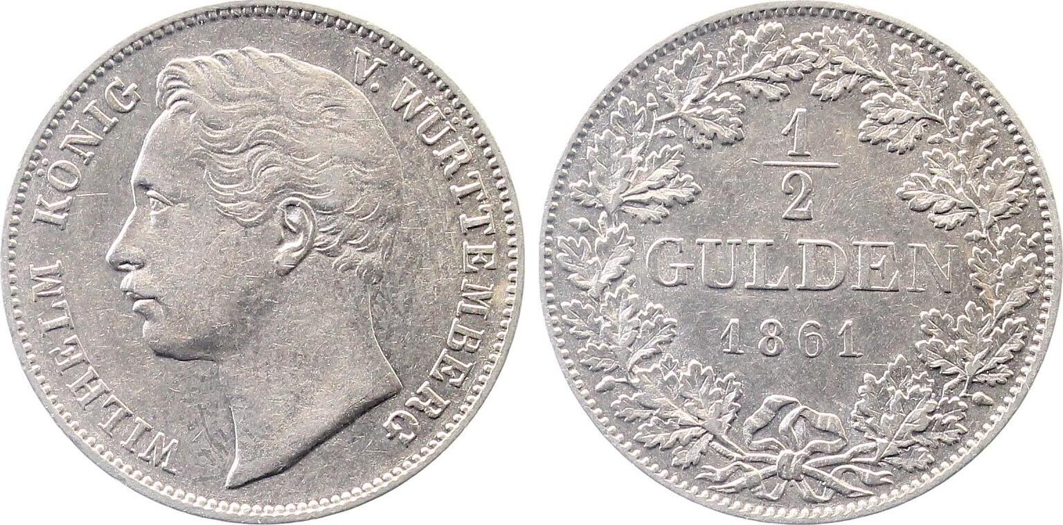 ½ Gulden 1861 Württemberg fast vorzüglich