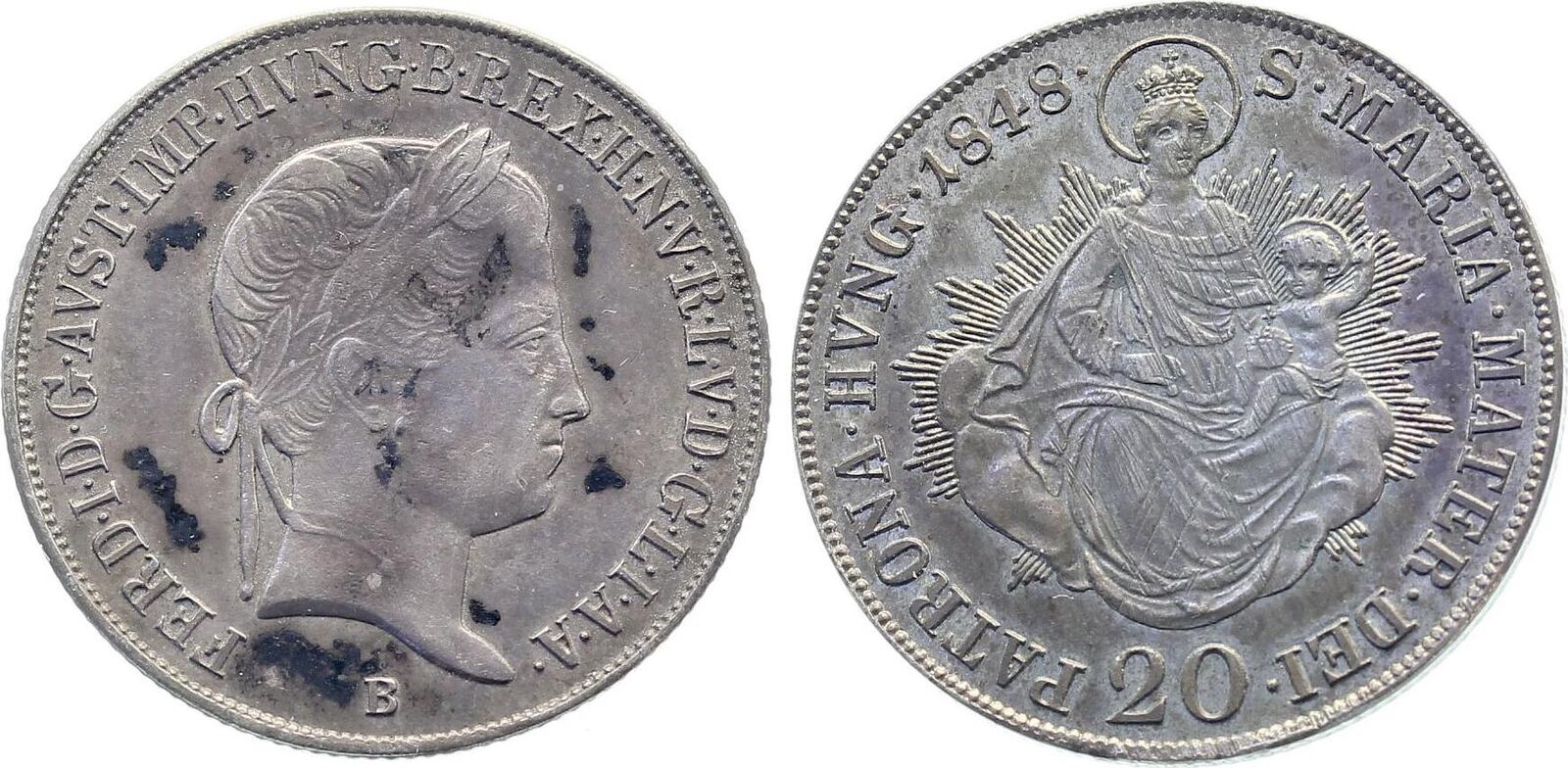 20 Kreuzer 1848 B justiert TOP Prägestätte Kremnica Slowakei