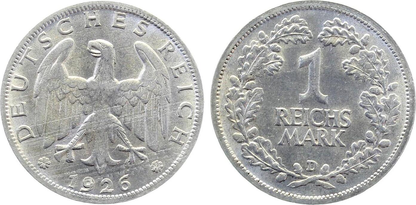 1 Reichsmark 192 6D vz/stgl ,+ sehr selten i.d. Qualität