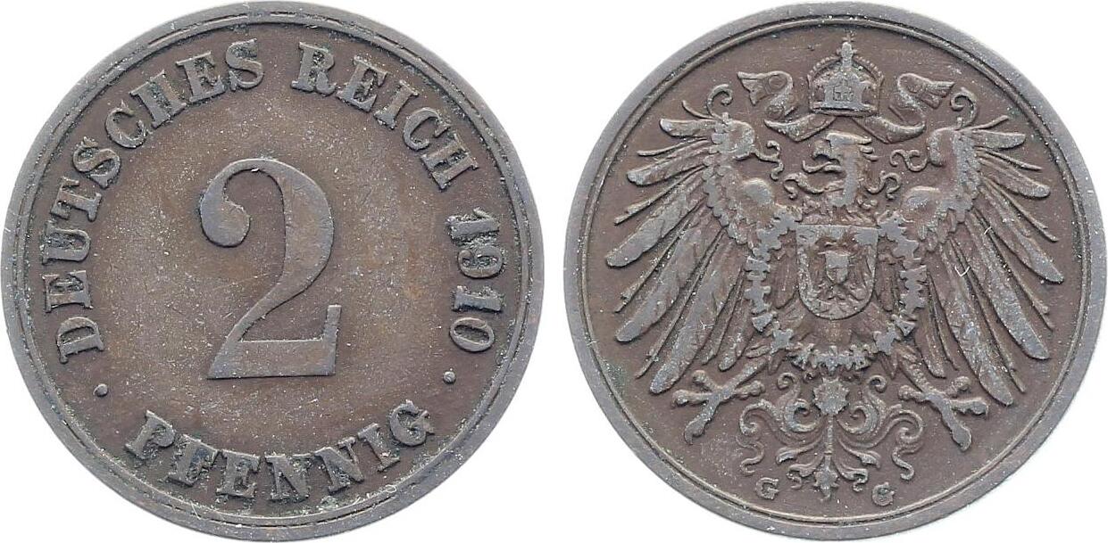 2 Pfennig 1910 G größere "1" J011