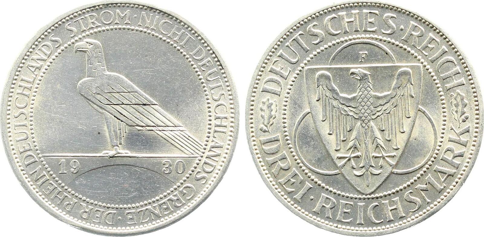 3 Reichsmark Rheinlande Räumung 1930 F vz/stgl+