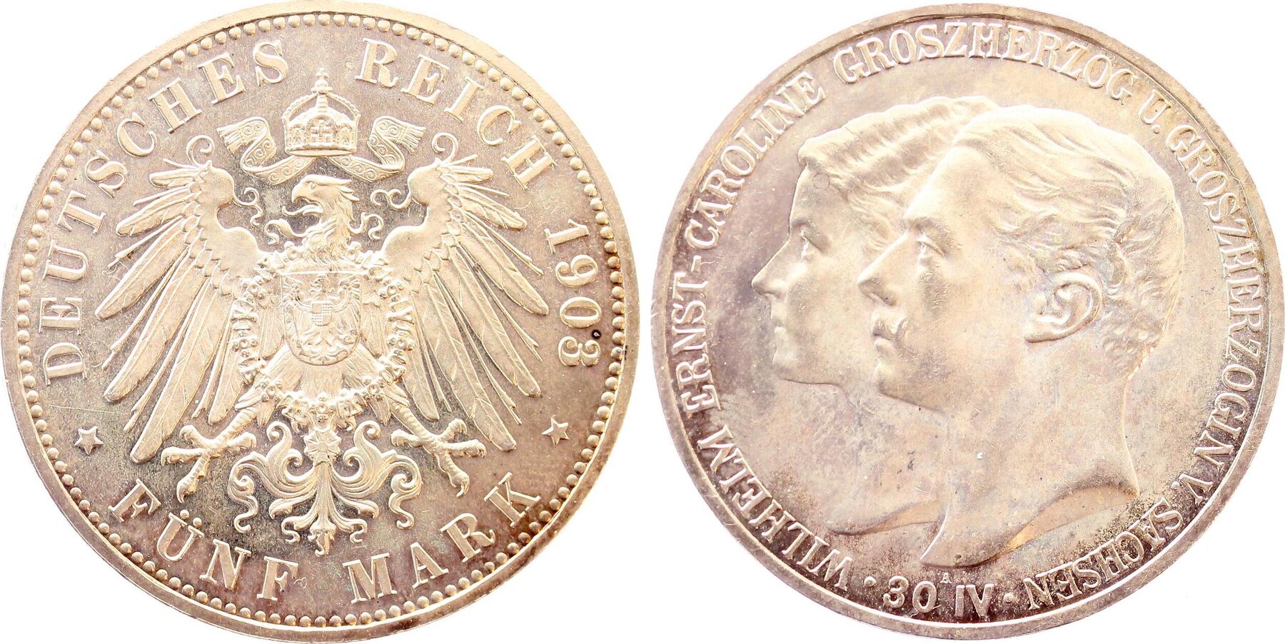 5 Mark 1903 A Sachsen-W-E. Hochzeit Caroline v Reuß