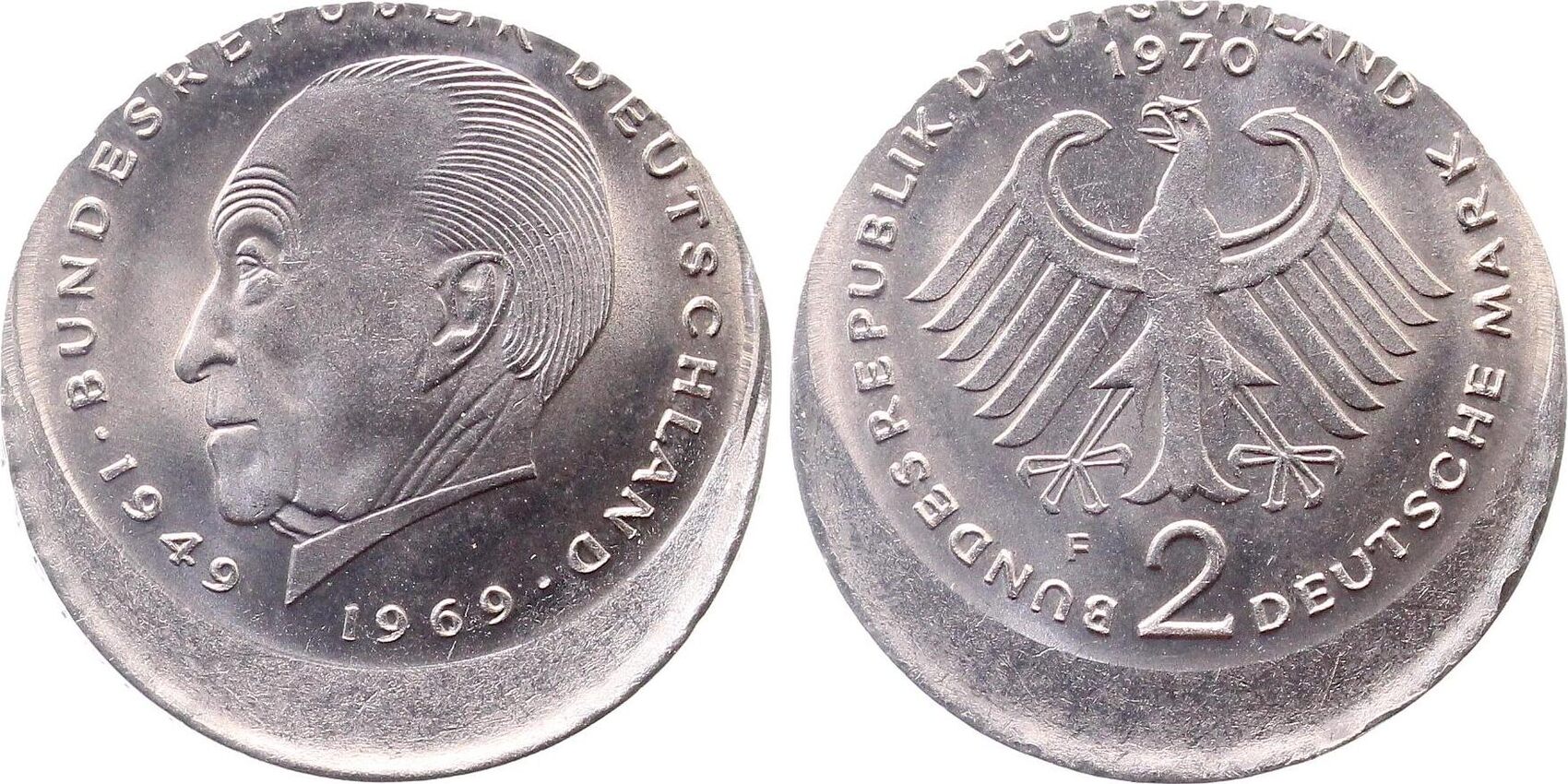 2 DM Adenauer 1970 F dezentriert vz/st