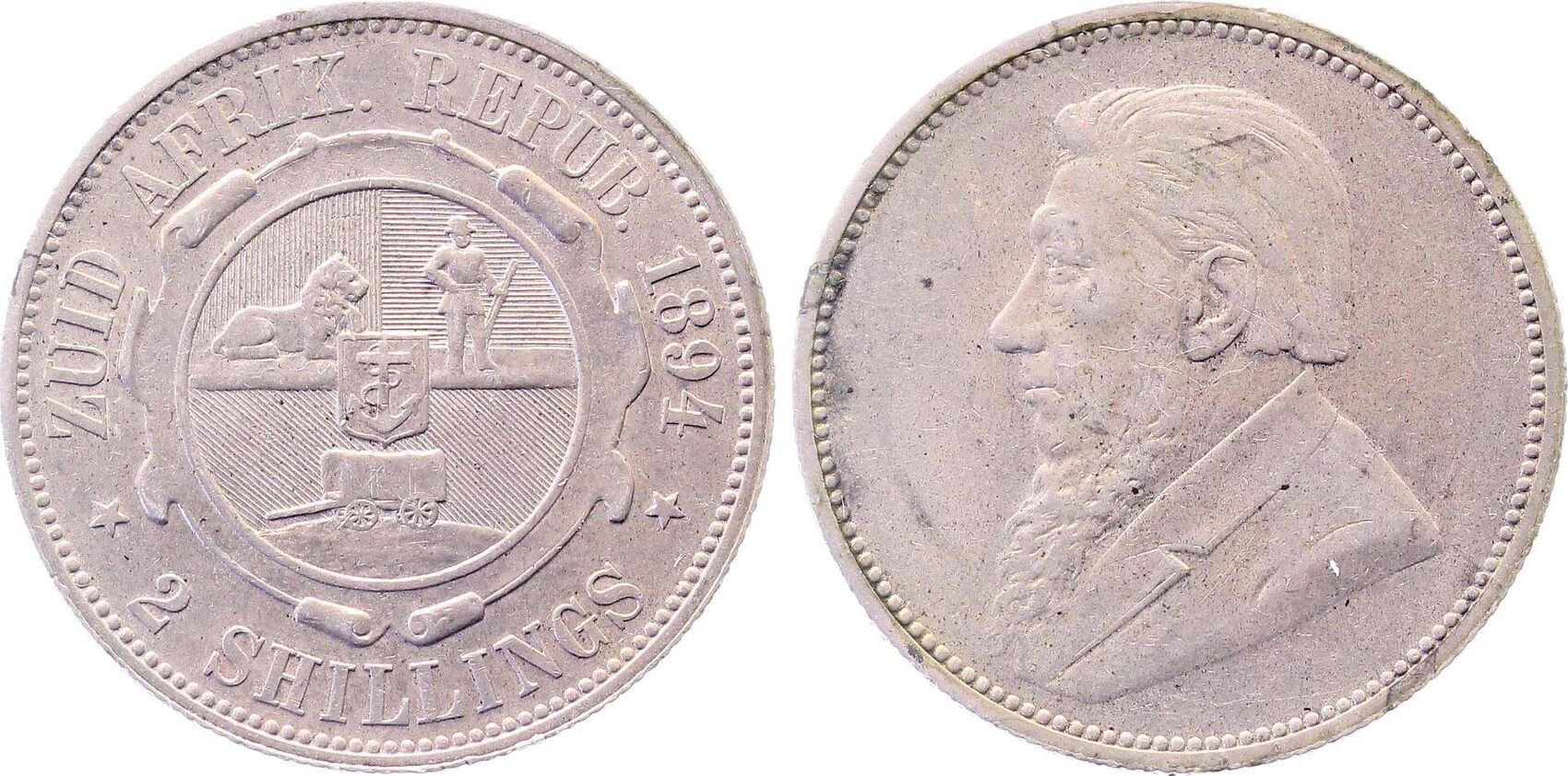 2 Shilling Süd Afrika 1894 f.prfr Zuid Afrik. Republik