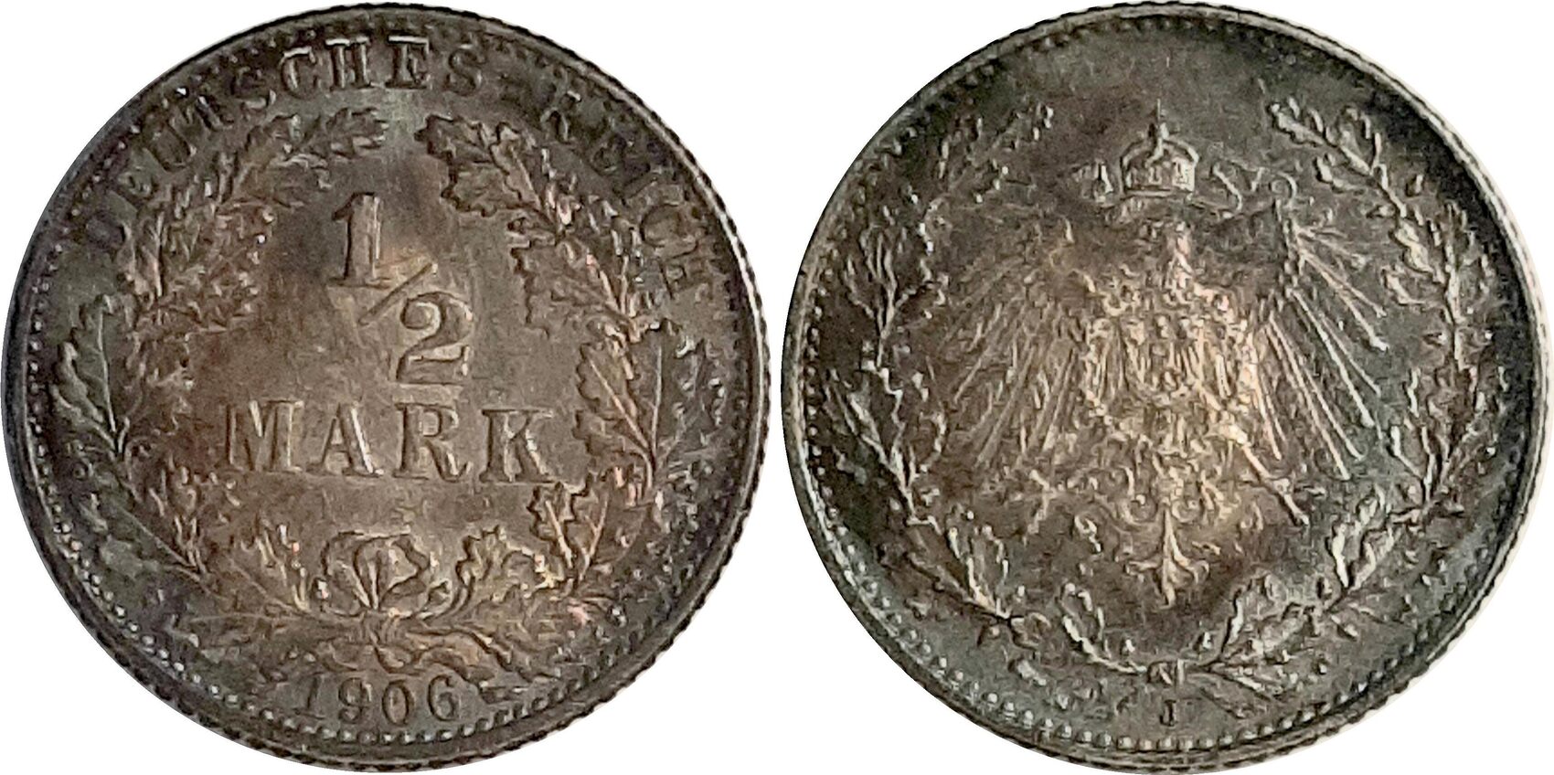 ½ Mark 1906 J prfr/stgl EA !! prachtvolle Patina