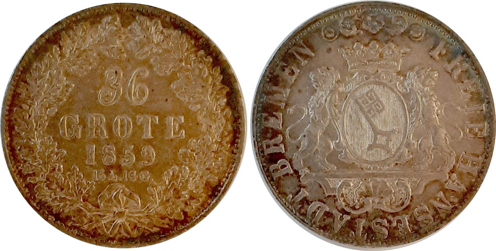 36 Grote Bremen 1859 fast VZ schöne Patina