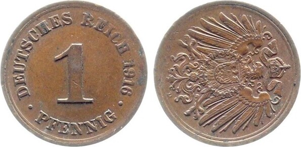 1 Pfennig 1916 D Stempeldrehung ca. 80°