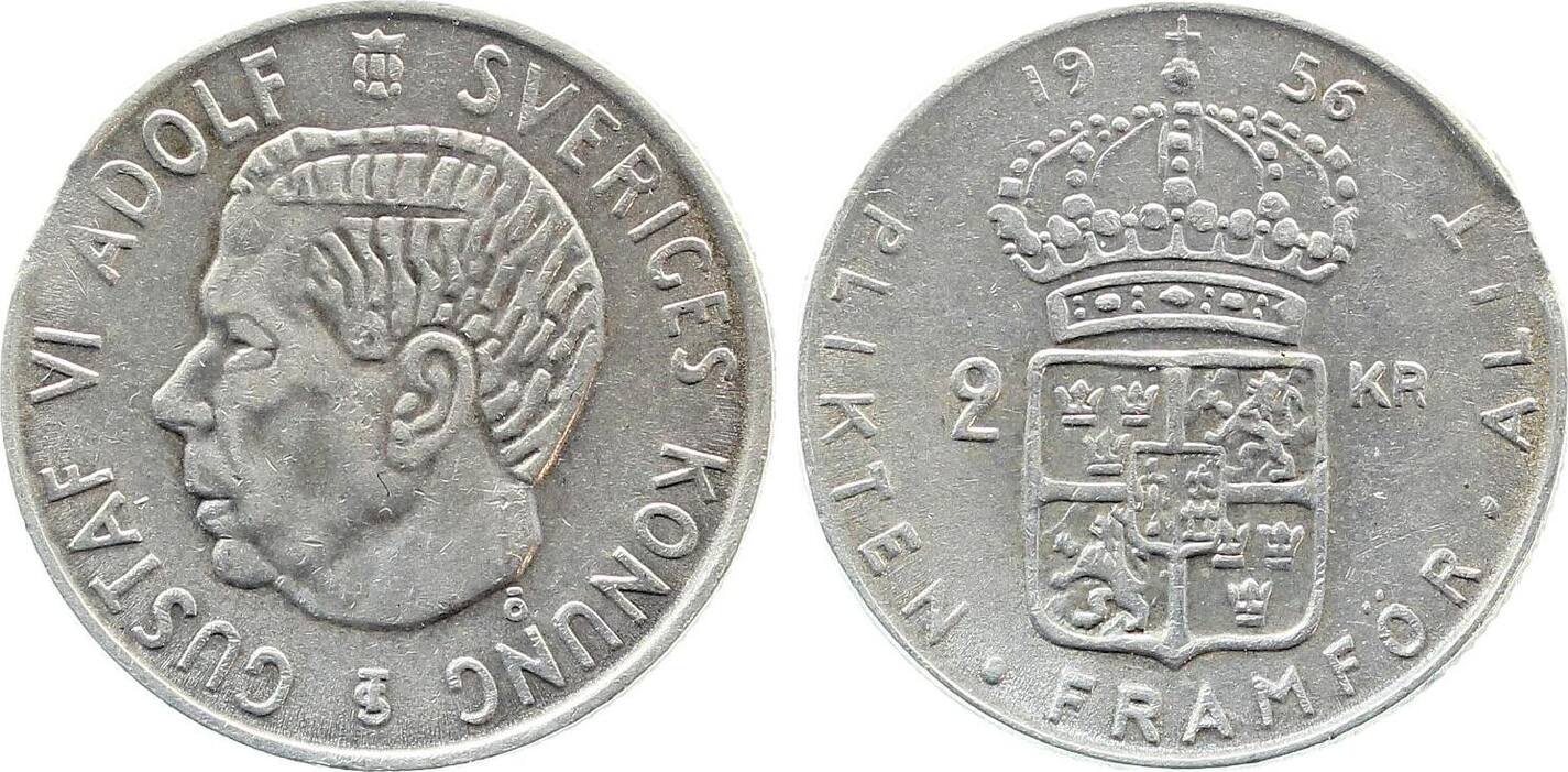 2 Kronen 1956 Sweden Gustaw VI Adolf Zainende