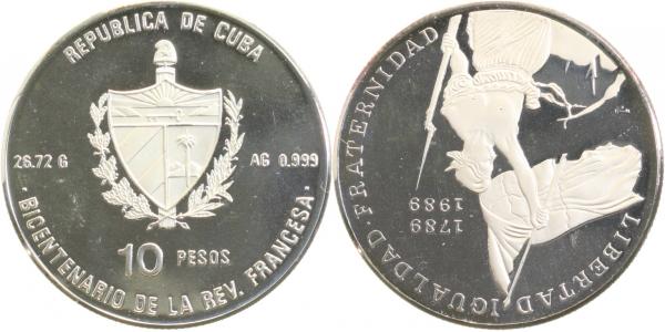 10 Pesos Libertad Cuba Piefort Auflage 150 Ex. Silber 0,925 "La Liberté guidant le peuple" PP
