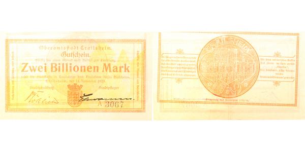 2 Billionen Mark Crailsheim 1923 Notgeld leicht gebraucht selten