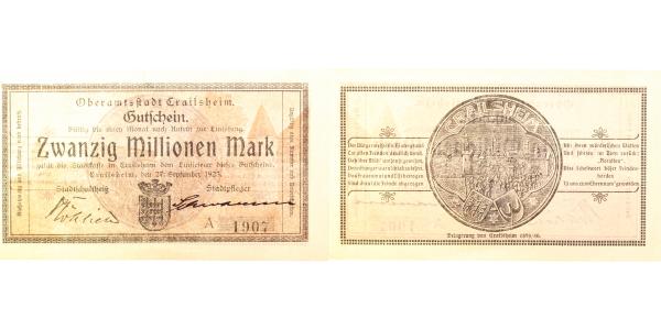 20 Millionen Mark Crailsheim 1923 Notgeld vz selten