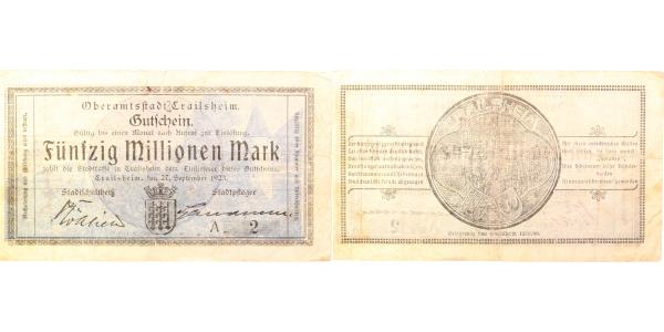 50 Millionen Mark Crailsheim 1923 Notgeld gebraucht selten