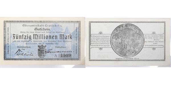 50 Millionen Mark Crailsheim 1923 Notgeld druckfrisch selten
