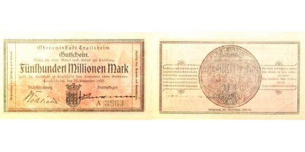 500 Millionen Mark Crailsheim 1923 Notgeld druckfrisch selten