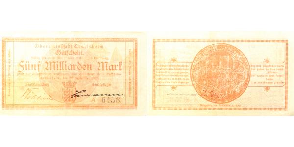 5 Milliarden Mark Crailsheim 1923 Notgeld fast druckfrisch