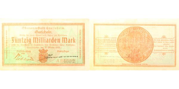 50 Milliarden Mark Crailsheim 1923 Notgeld grün