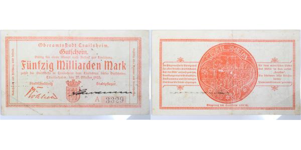 50 Milliarden Mark Crailsheim 1923 Notgeld grün gebraucht